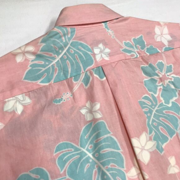 Vintage 90s KALAHEO Hawaiian Shirt Men S Pink Reverse Floral Palms Beach USA - Picture 12 of 16